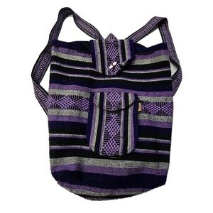 Artesanias MR Pinzon Woven Backpack Bag Mexico Handmade Purple Tribal Aztec